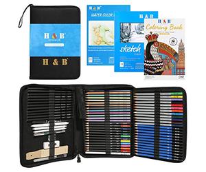 H & B 75 pezzi set matite da disegno,Kit Disegno Professionale, set per disegnare con Matite Grafite e Matite Carboncino, Kit Disegno Set Artista per Principianti Adulti