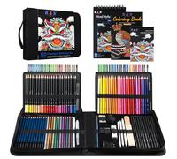 H & B Set di 150 matite colorate con tasca portatile con cerniera, blocco da schizzo, disegno e forniture artistiche, matite colorate professionali, per artisti, bambini, adulti