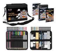 H & B Set di 82 matite colorate con borsa a tracolla portatile con cerniera, 2 libri per schizzi, forniture artistiche da disegno, kit per colorare e schizzi per adulti, colore nero