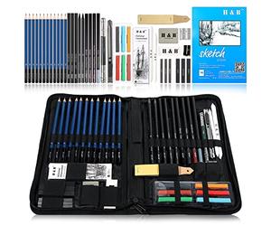 H & B Sketch Set di matite per artisti Kit da disegno in caso di cerniera con pad da disegno, tutti i materiali vari e materiali d'arte per la tua pittura (48 pezzi Advanced Pack).