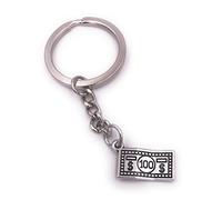 H-Customs Ciondolo per portachiavi da 100 dollari, dollaro, metallo argento