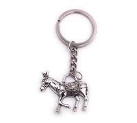 H-Customs Portachiavi mulo a forma di asino con cavallo in metallo argentato