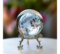 H&D HYALINE & DORA, Fermacarte a sfera in cristallo trasparente da 60 mm con globo terrestre inciso a laser 3D, mappa del mondo, con supporto in metallo, decorazione