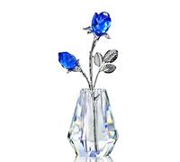 H&D HYALINE & DORA - Fermacarte con due rose di cristallo blu, con asta in argento, fermacarte Forever Crystal Rose, regalo romantico per lei/moglie/mamma/donne