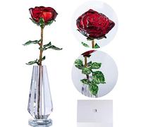 H&D Hyaline&Dora H&D, statuetta a forma di rosa in cristallo rosso con foglie verdi, ornamento in vetro, regalo per donna