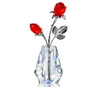 H&D HYALINE & DORA Rose rosse in cristallo, statuetta a forma di rosa in vetro con asta in argento, fermacarte Forever Crystal Rose, regalo romantico per lei/moglie/mamma/donne, regalo di San