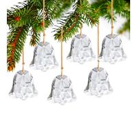 H&D HYALINE & DORA Set di 6 ornamenti natalizi in cristallo trasparente sfaccettato a forma di campana, ornamenti da appendere per albero di Natale, decorazioni invernali per feste di Capodanno (5