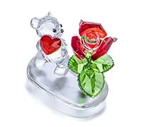H&D HYALINE & DORA Statuetta a forma di orso di cristallo con rosa rossa, animale da collezione in vetro, ornamento da collezione, regalo per la casa, decorazione da tavolo, regalo di San Valentino