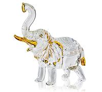 H&D Hyaline&Dora Statuetta di elefante tailandese in cristallo con baule sollevato in vetro ornamentale da collezione, centrotavola per la casa