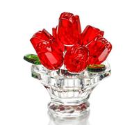 H&D HYALINE & DORA - Statuetta di rosa di cristallo rosso, bouquet di rose di cristallo, decorazione per centrotavola di anniversario di matrimonio