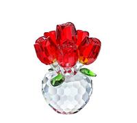 H&D HYALINE & DORA Statuetta Ornamentale Con Rosa Rossa in Cristallo da 8,9 cm - Regalo per Moglie, Mamma, Fidanzata - Bouquet di Rose in Vetro Con Supporto