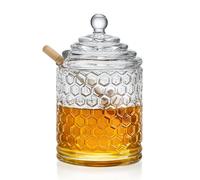 H&D HYALINE & DORA - Vaso per miele in cristallo trasparente con mestolo e coperchio, in vetro con erogatore, contenitore per miele e sciroppo, in vetro per cucina a casa