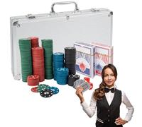 H&F Heimtextilien Valigetta da poker 300 gettoni - Set completo di poker con dadi e pulsante spacciatore in scatola di alluminio - per principianti e esperti