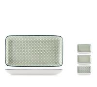 H&H by Bruno Barbieri Set 6 Piatti Rettangolari Nora 11x20 cm - Porcellana Decorata Multicolor, Piattini per Finger Food e Antipasti, Lavastoviglie e Microonde