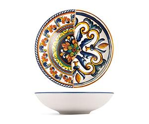 H&H 6620202 Piatto Fondo Positano, Stoneware Decorato, 20 cm