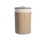 H&H 7102021 Porta Biancheria in bambù Tonda, con Sacco in Cotone, Grigio, cm 40 x 60