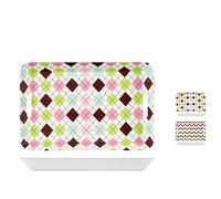 H&H 7199533 Vassoio Rettangolare, Polipropilene, Decoro Rombi/Righe, 33 x 22 cm