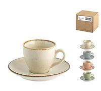 H&H 769047 Servizio caffè 4 Pezzi Assortiti, Pearl, Porcellana Robusta, Beige, Blu, Pesca, Verde