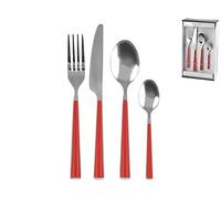 H&H Servizio Posate 24 Pezzi, in Acciaio Inox, con Manico in Plastica, Rosso - rosso acciaio inox 8184203