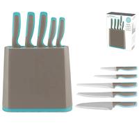 H&H 8004617 Ceppo 5 Coltelli, Acciaio/Inox, Magnetico, Manico In Termoplastic Rubbers, Azzurro