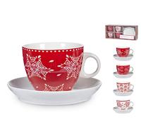 H&h set 4 tazze da t in new bone china rosso con piatto cc230