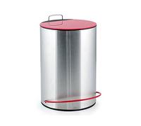 H&H 8763805 Pattumiera Acciaio Inox Ped Coperchio Rosso Lt5 Spazzatura Riordino, Metallo