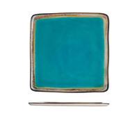 H&H 9064813 Piatto Quadro Teide, Stoneware, Azzurro, 26.5 cm