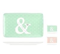 H&H 9518500 Vassoio Rettangolare You&Me In New Bone China, Multicolore, 21 x 13 cm