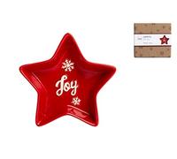 H&H 9698900 Piatto Stella In Ceramica, Decoro Natale Joy, Rosso, 13 x 13 cm