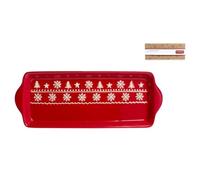 H&H 9699600 Vassoio Rettangolare Decoro Natale, Ceramica, Rosso, 31.5 cm x 12 cm x 3H