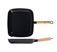 H&H Alessandro Borghese 'Il lusso della semplicità' Bistecchiera Wasabi in Acciaio al Carbonio con Rivestimento Antiaderente, Manico in Legno, 28x26cm