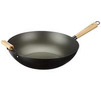 H&H Alessandro Borghese, Padella Wok Antiaderente con Manico e Presa in Legno, da 35 cm, Alluminio, Nero, 36 cm