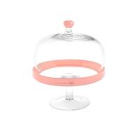 H&H Alzata Con Cupola In Vetro Trasparente E Bordo Rosa Cm22X26