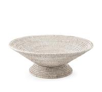 H&H Alzata con Piede in Rattan Bianco - Dimensioni 45x16 cm - Vassoio Decorativo per Dolci, Frutta o Centrotavola - Design Naturale ed Elegante