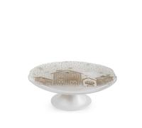 H&H Alzata con piede Nevalis in vetro decorato bianco oro cm. 21