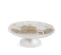 H&H Alzata con piede Nevalis in vetro decorato bianco oro cm. 28