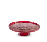 H&H Alzata con Piede Redwood in Vetro Decorato Rosso e Oro Ø 21 cm, Elegante Decoro Natalizio con Cervi, Ideale per Dolci e Dessert, Non Lavabile in Lavastoviglie