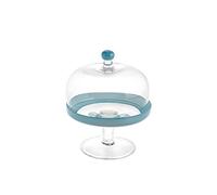 H&H Alzata Con Cupola In Vetro Trasparente E Bordo Blu Cm18X22