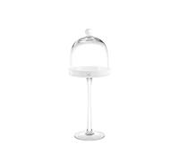 H&H Alzata Vetro con Cupola White Cm14 H40 Vassoi da Arredo Tavola Tessili, Trasparente/Bianco, 14 cm