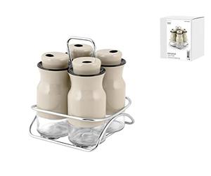 H&H Aroma Set Vasetti Portaspezie con Stand, Beige, 5 unità