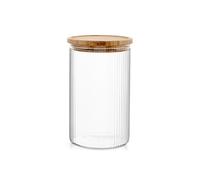 H&H Barattolo in vetro borosilicato rigato con tappo in legno bambù lt 1,1.