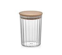 H&H, Barattolo in Polistirene Ondulato con Tappo in Legno e Guarnizione in Silicone, Trasparente, 2,2 Litri - BPA Free, Idoneo al Contatto con Alimenti