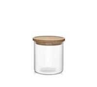 H&H-Barattolo, tondo, in vetro borosilicato, rigato, trasparente, tappo in bamboo, 0,75 lt