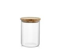 H&H Barattolo in vetro borosilicato rigato con tappo in legno bambù lt 0,95