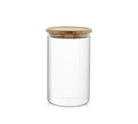 H&H Barattolo in vetro borosilicato rigato con tappo in legno bambù lt 1,1.