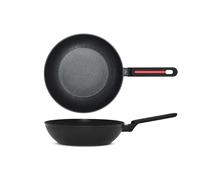 H&H Wok Antiaderente Voyage 28 cm - Rivestimento Pfluon, Design Elegante, Adatto per Induzione, Firmato Bruno Barbieri