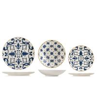 H&H Beatriz Servizio Tavola 18 Pezzi in Stoneware Decorato, Set Piatti Completo per 6 Persone, Design Blu con Motivi Floreali e Geometrici Ispirato alle Maioliche Mediterranee