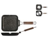 H&H Bistecchiera Antiaderente in Pietra, Manico Pieghevole, 20 cm, Nero