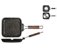 H&H Bistecchiera Quadrata Antiaderente, Pietra, Nero, 20 cm