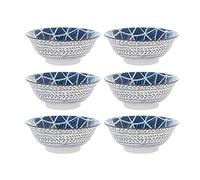 H&H Blue Stamp Set Coppe, Porcellana New Bone China, Blu/Bianco, 6 unità